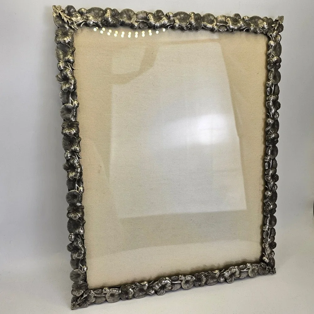 VTG Silver Plated Floral Picture Frame 8x10 Ornate Antique Style Ornate Border